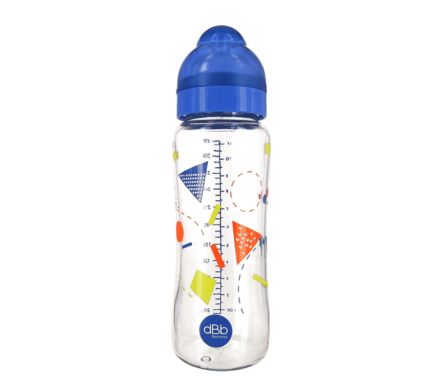 WIDE OPENING BABY BOTTLE IN GLASS – 11 OZ – “GEOMETRIE” DECOR